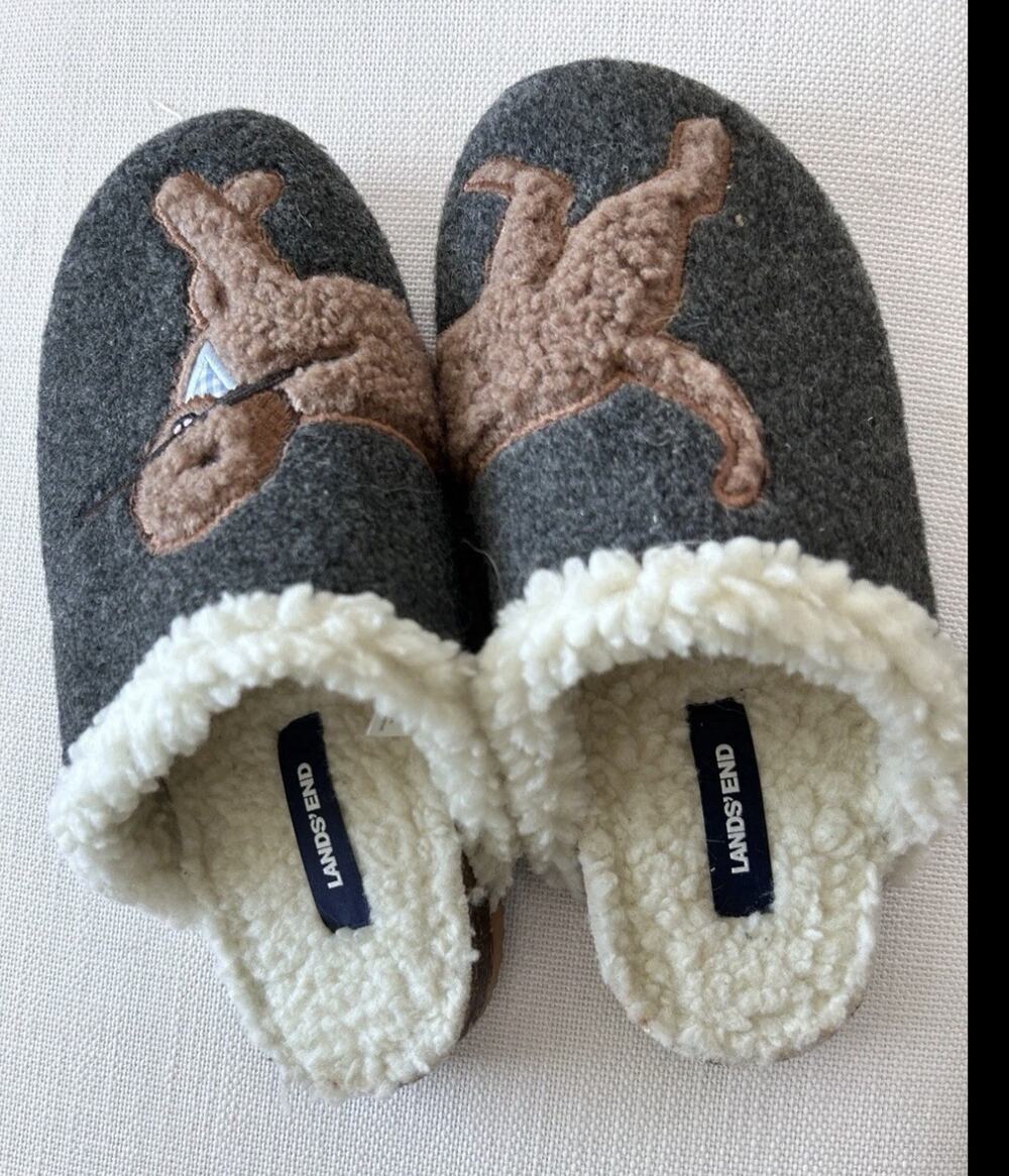 Lands' End Sherpa Lined Slippers Embroidered Shoes Size 8